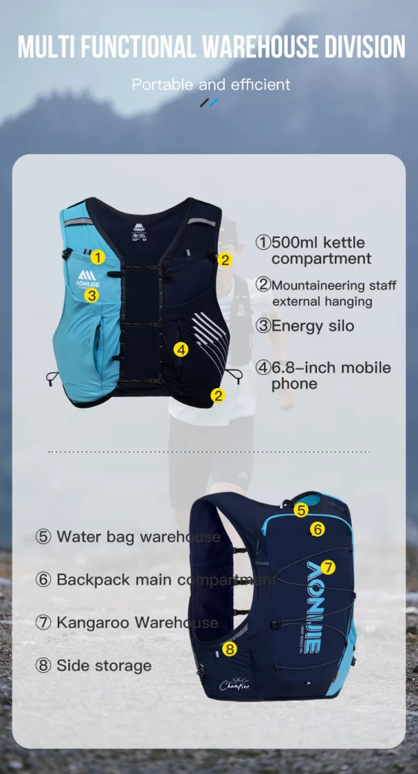 Mochila Trail Running 10 Lts Aonijoe Azul/Celeste - Imagen 6