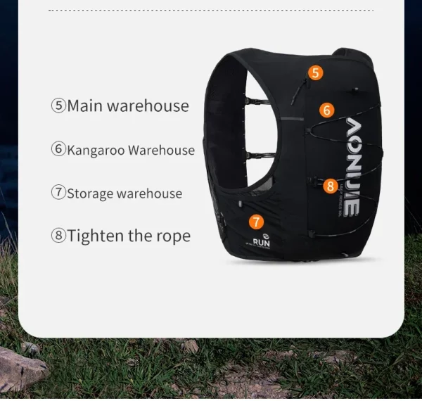 Mochila Trail Running Negra 10 litros AONIJIE - Imagen 4