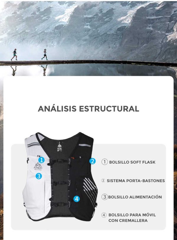Mochila Trail Running 10 Lts Aonijie Negra con Blanco - Imagen 3