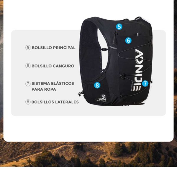 Mochila Trail Running 10 Lts Aonijie Negra con Blanco - Imagen 4